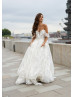 Off Shoulder Ivory Lace Chiffon Airy Wedding Dress